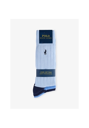 Mens Polo Ralph Lauren Logo-Embroidered Pack-Of-Three Stretch-Woven Crew Socks