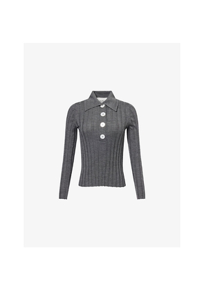Womens Nackiye Sugarman Ribbed Virgin-Wool Polo Jumper