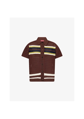 Mens Gucci Stripe-Pattern Short-Sleeve Knitted Cotton Polo Shirt