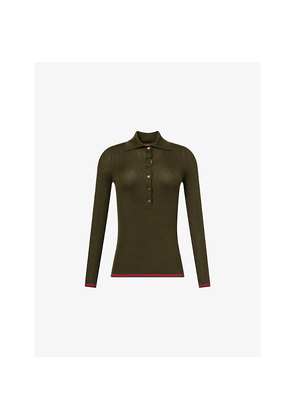 Womens Gucci Ribbed Long-Sleeves Cashmere and Silk Polo Shirt
