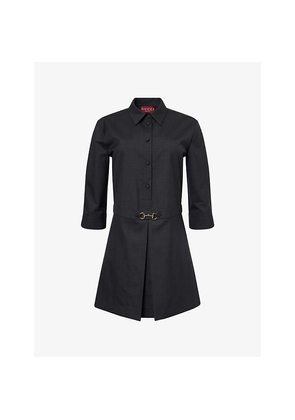 Womens Gucci Horsebit Long-Sleeves Wool Mini Dress