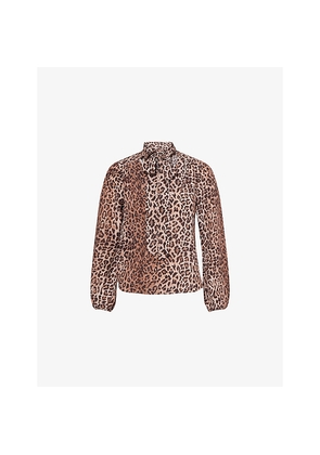 Womens Rixo Moss Leopard Silk Blouse