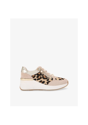 Womens Carvela Skyline Leopard-Print Leather Low-Top Wedge Trainers