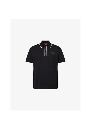 Mens Gucci Logo-Embroidered Contrast-Stripe Cotton-Pique Polo Shirt
