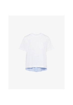 Womens Sacai Striped-Panel Short-Sleeves Cotton-Jersey T-Shirt