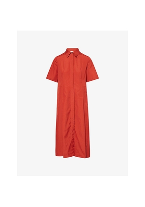 Womens Vince Pleated Short-Sleeves Cotton-Poplin Midi Dress