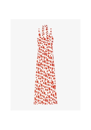 Womens Ro&Zo Ella Poppy-Print Neck-Tie Woven Maxi Dress