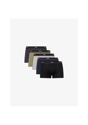 Mens Boss Essential Logo-Waistband Pack Of Five Stretch-Cotton Trunks