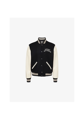 Mens Amiri Hollywood Embroidered-Text Wool-Leather Blend Bomber Jacket