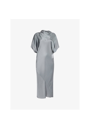 Womens Rick Owens Seb Short-Sleeve Draped Satin Midi Dress