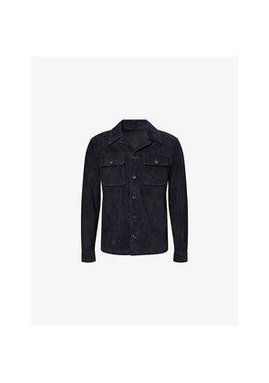 Mens Eleventy Classic Notched-Collar Suede Shirt