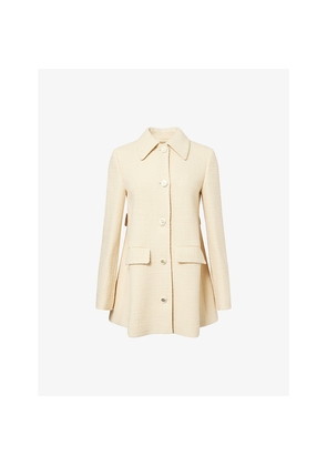 Womens Gucci Caban Long-Sleeve Textured-Wool Coat