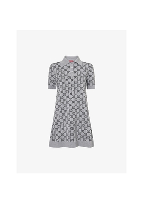 Womens Gucci Monogram V-Neck Knitted Wool Polo Dress