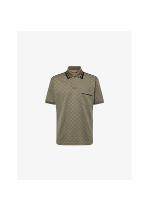 Mens Gucci Logo-Print Jacquard Woven Polo Top