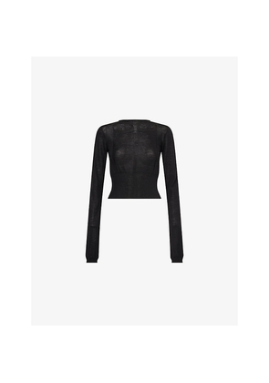 Womens Rick Owens Slashed Long-Sleeve Cropped Wool Knitted Jumper