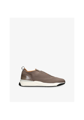 Mens Santoni Contrast-Stitch Stretch-Knit and Leather Low-Top Trainers