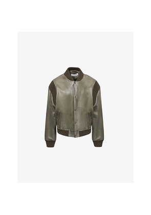 Mens Loewe De-Bossed Logo Ribbed-Trims Leather Bomber Jacket