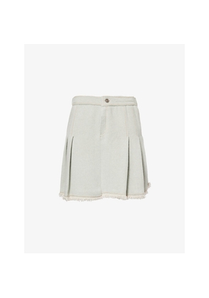 Womens Barrie Denim Pleated Cashmere and Cotton Mini Skirt