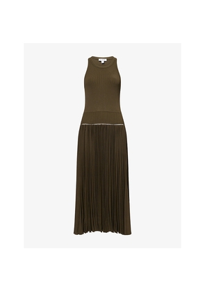 Womens Alaia Regular-Fit Pleated Woven Midi Dress