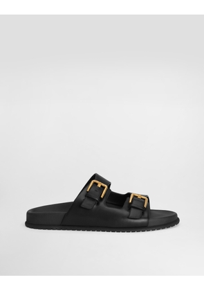 Dolce & Gabbana Calfskin Sliders - Woman Slides And Mules Black Leather 39