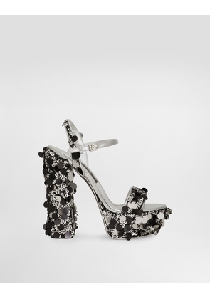 Dolce & Gabbana Sequined Platform Sandals - Woman Sandals And Wedges Silver 37.5