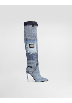 Dolce & Gabbana Patchwork Denim Boots - Woman Boots And Booties Blue Denim 37.5