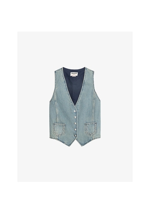 Womens Zadig&Voltaire Gillier V-Neck Patch-Pocket Denim Waistcoat