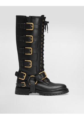 Dolce & Gabbana Smooth Leather Biker Boots - Woman Boots And Booties Black Leather 38.5