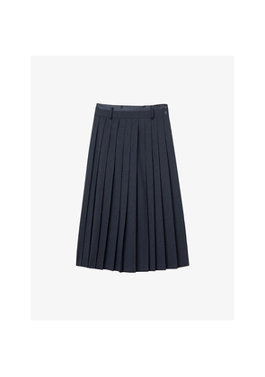 Womens Sandro Pleated High-Rise Stretch Wool-Blend Midi Skirt