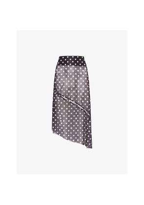 Womens House Of Sunny Polka-Dot Asymmetric Stretch-Woven Midi Skirt