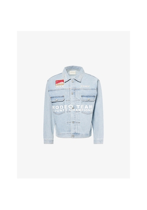 Mens Duke & Dexter Wreath Printed-Text Denim Jacket
