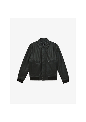 Womens Reiss Purleigh Grained-Texture Leather Jacket