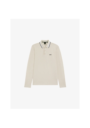 Mens Boss Brand-Embroidered Long-Sleeved Cotton-Piqué Polo Shirt