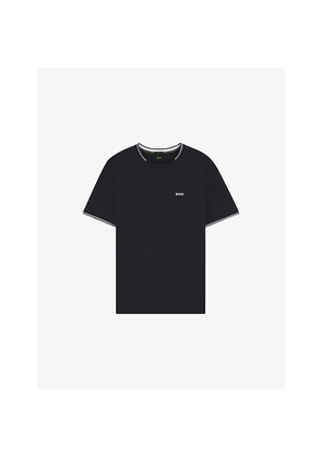 Mens Boss Branded Contrast-Trim Stretch-Cotton T-Shirt