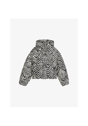 Womens Boss Herringbone-Print Padded Shell-Down Jacket