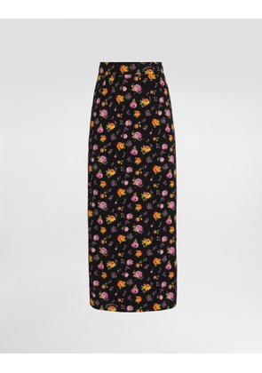 Dolce & Gabbana Small Rose Bouquets-print Straight Charmeuse Skirt - Woman Skirts Multicolor 38
