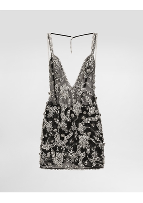 Dolce & Gabbana Short Embroidered Tulle Dress - Woman Dresses Multi-colored 40