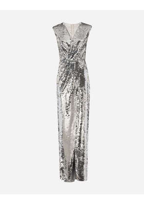 Dolce & Gabbana Long Sequined Dress With Draping - Woman Dresses Silver 44