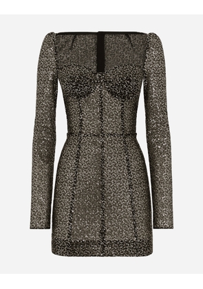 Dolce & Gabbana Short Long-sleeved Sequined Corset Dress - Woman Dresses Multi-colored 38