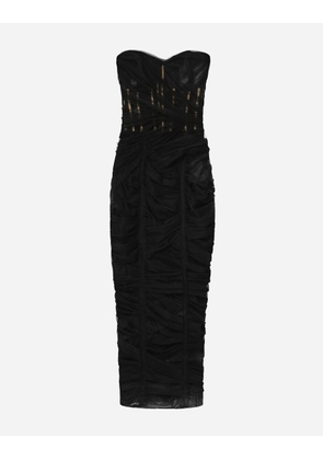 Dolce & Gabbana Tulle Calf-length Corset Dress With Draping - Woman Dresses Black Tulle 48