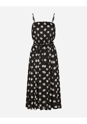 Dolce & Gabbana Charmeuse Calf-length Dress With All-over Dg Logo Print - Woman Dresses Black 48