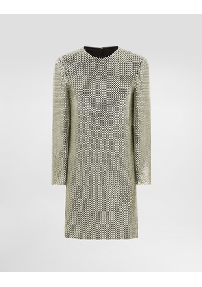 Dolce & Gabbana Short Long-sleeved Dress In Crystal Mesh - Woman Dresses Gold M