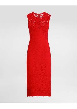Dolce & Gabbana Calf-length Sheath Dress In Floral Cordonetto Lace - Woman Dresses Burgundy 40