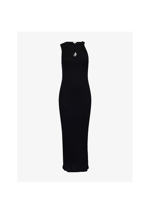 Womens JW Anderson Anchor Embroidery Twisted-Strap Cotton-Jersey Midi Dress