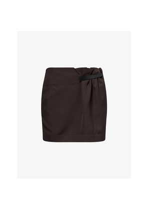 Womens JW Anderson Brand-Tab High-Waist Woven Mini Skirt