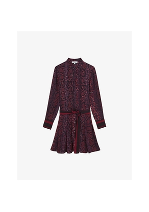 Womens Reiss Aurora Snake-Print Long-Sleeve Woven Mini Dress