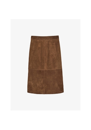 Womens Reiss Miley Split-Hem Suede Midi Skirt