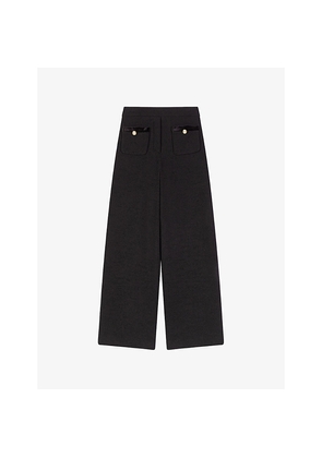 Womens Maje Velvet-Stripe Wide-Leg Tweed Trousers