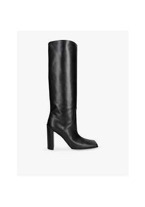 Womens Azzedine Alaia Square-Toe Leather Heeled Knee-High Boots