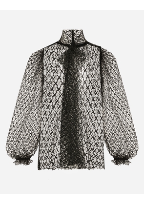 Dolce & Gabbana Mesh Pussy-bow Blouse - Woman Shirts And Tops Black 40